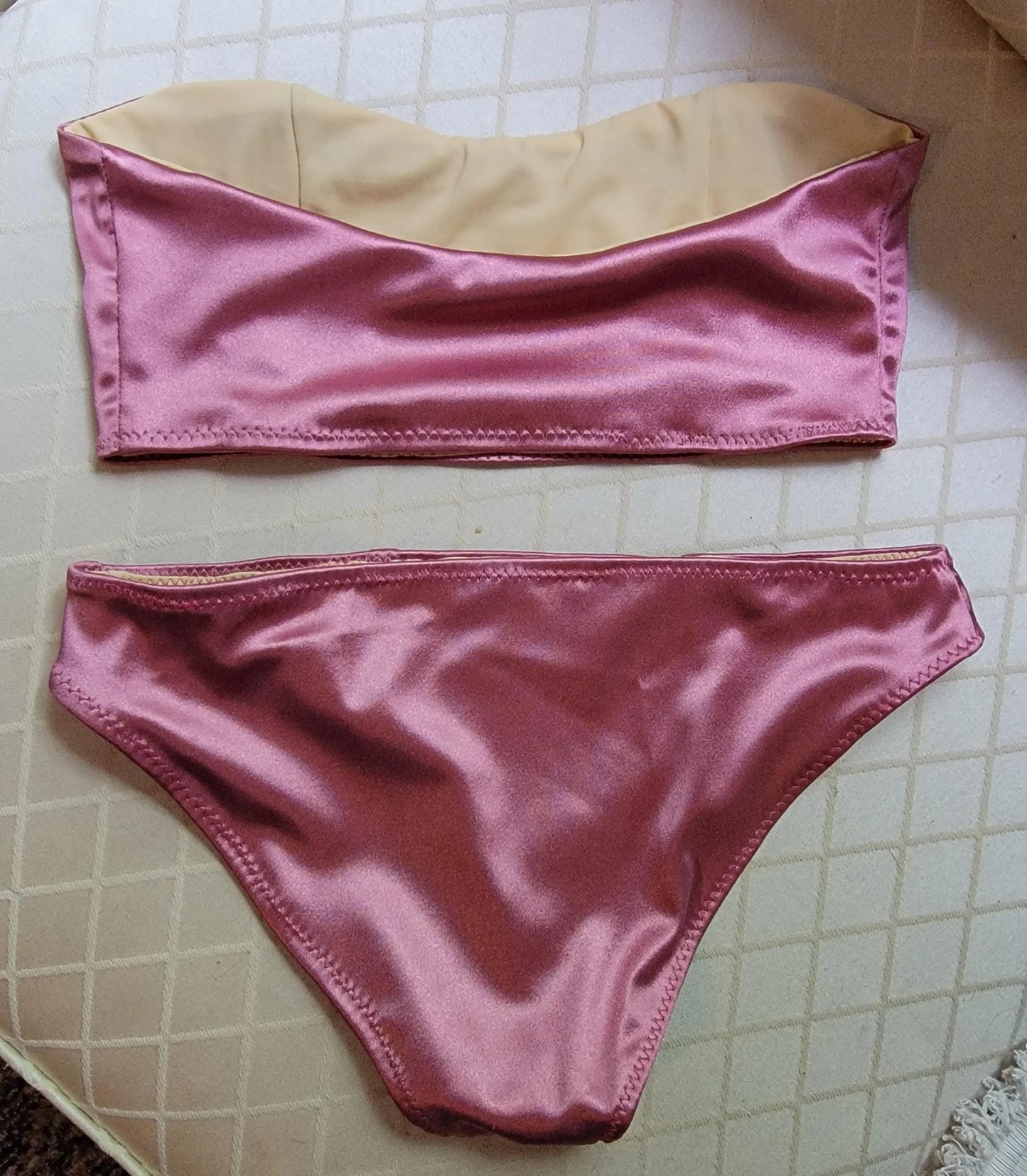 Pink Satin Bandeau Bikini Set