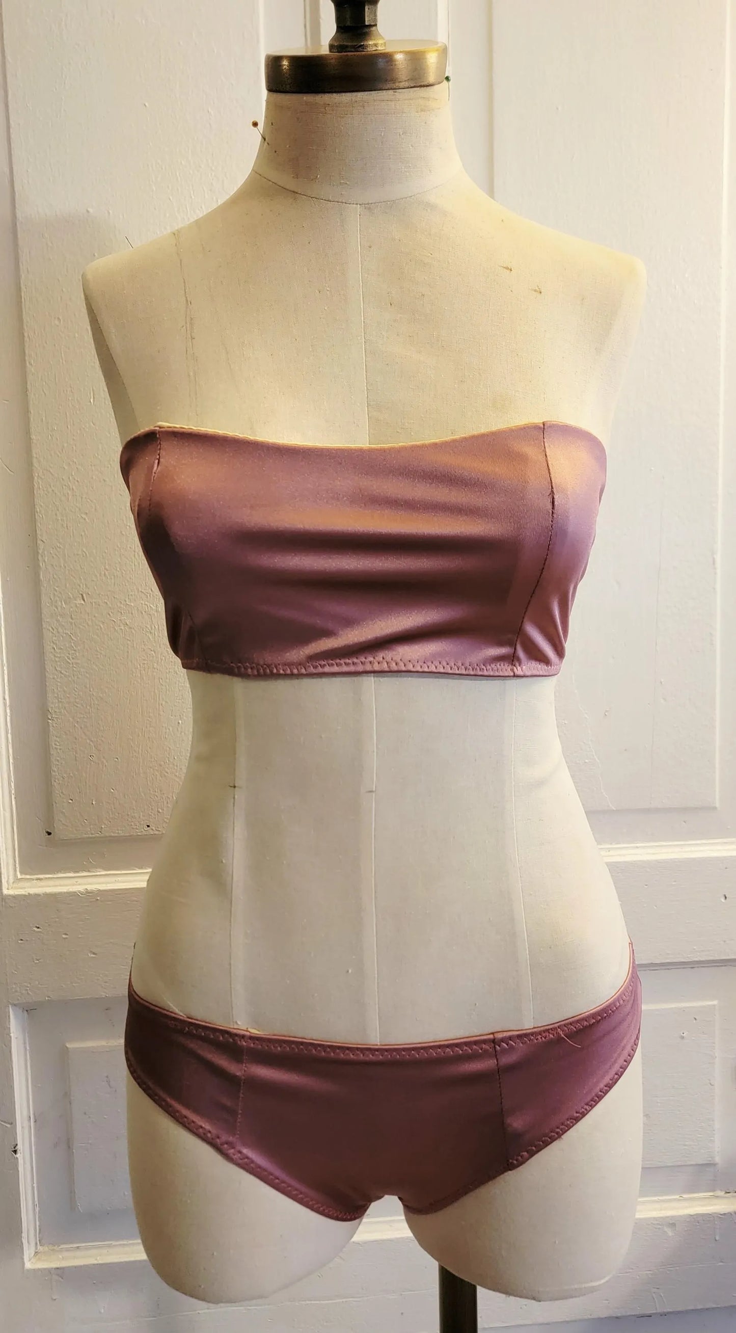Pink Satin Bandeau Bikini Set