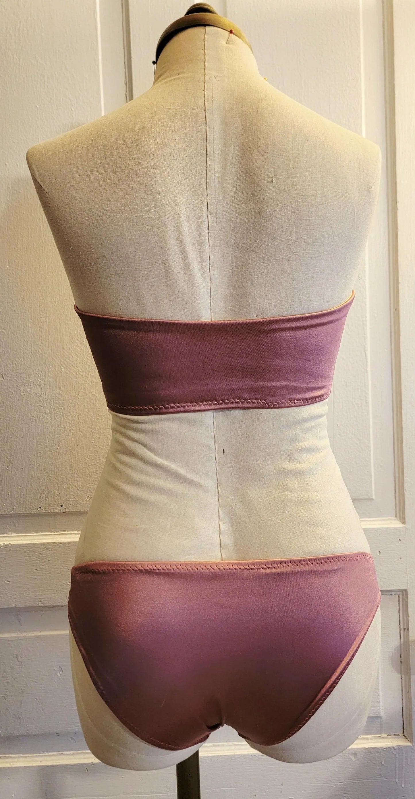 Pink Satin Bandeau Bikini Set