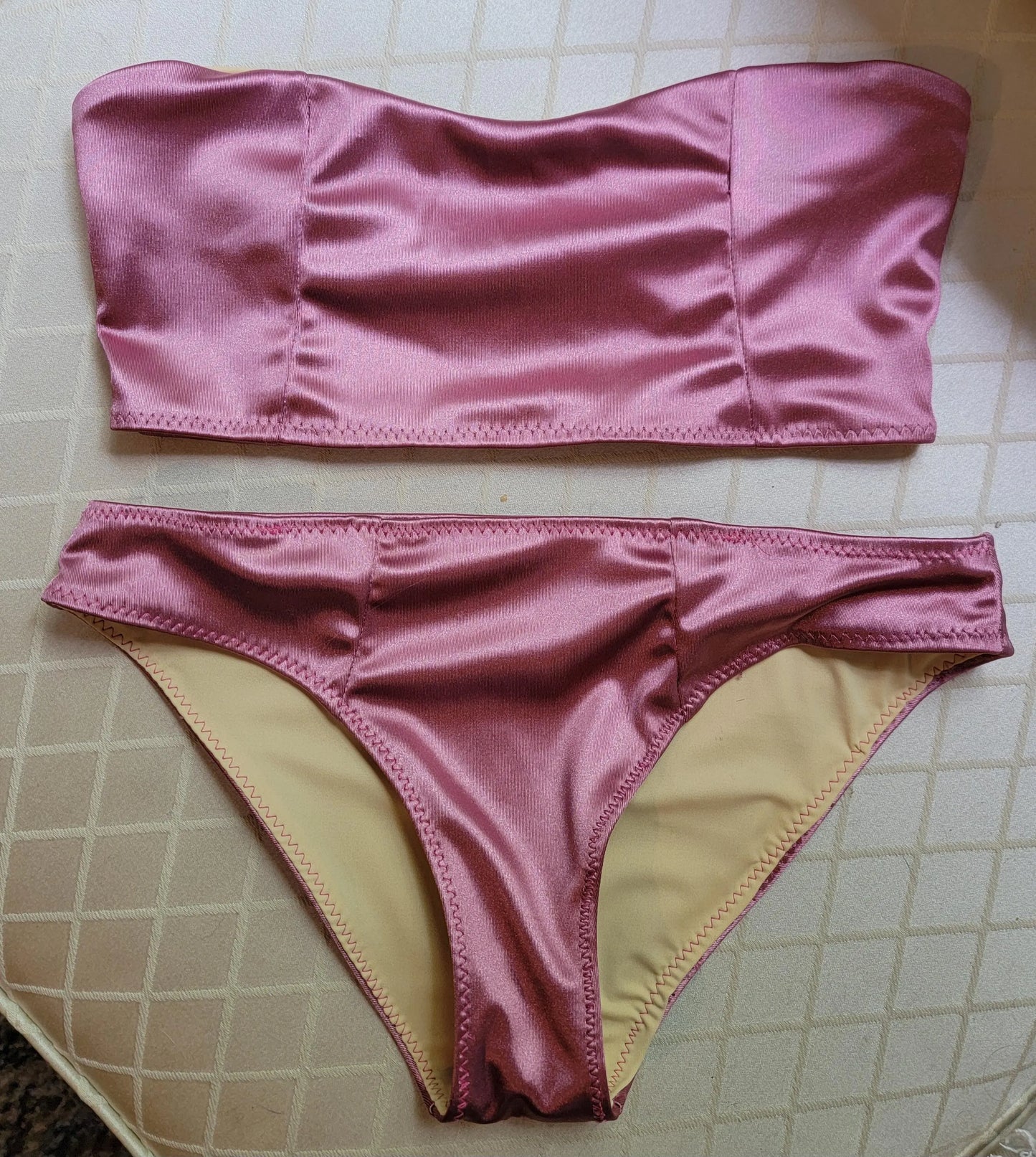 Pink Satin Bandeau Bikini Set