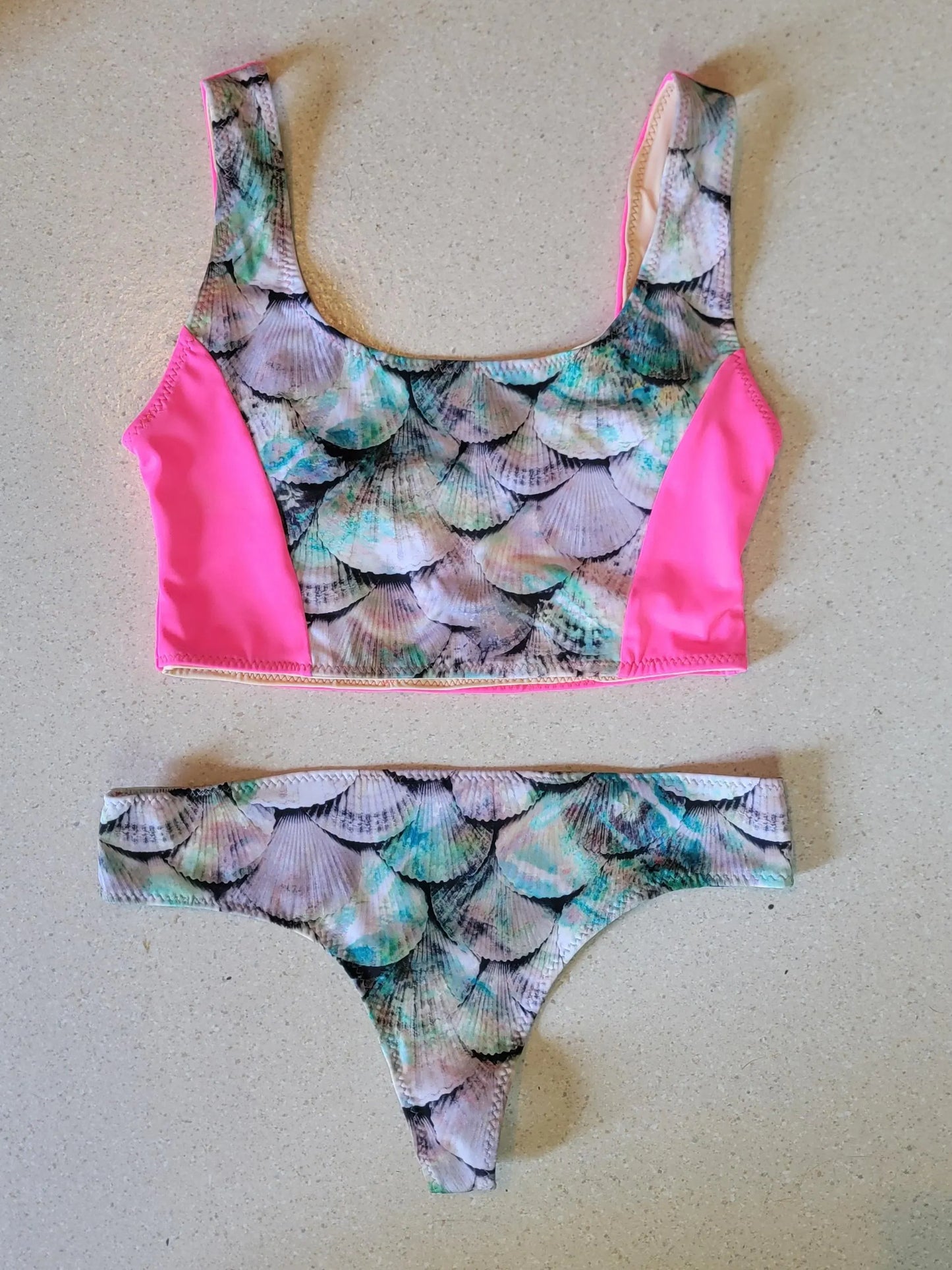 Seashell Pattern Thong Bikini Set